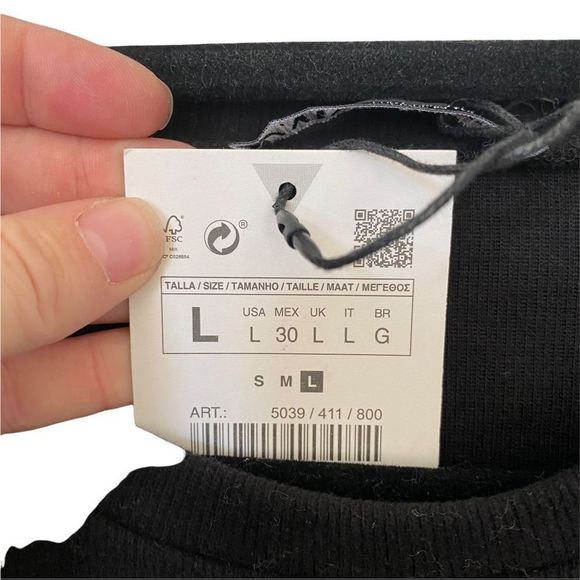 NWT ZARA CONTRASTING POPLIN SWEATER BLACK WITH WHITE /blue micro stripe L - Picture 5 of 8